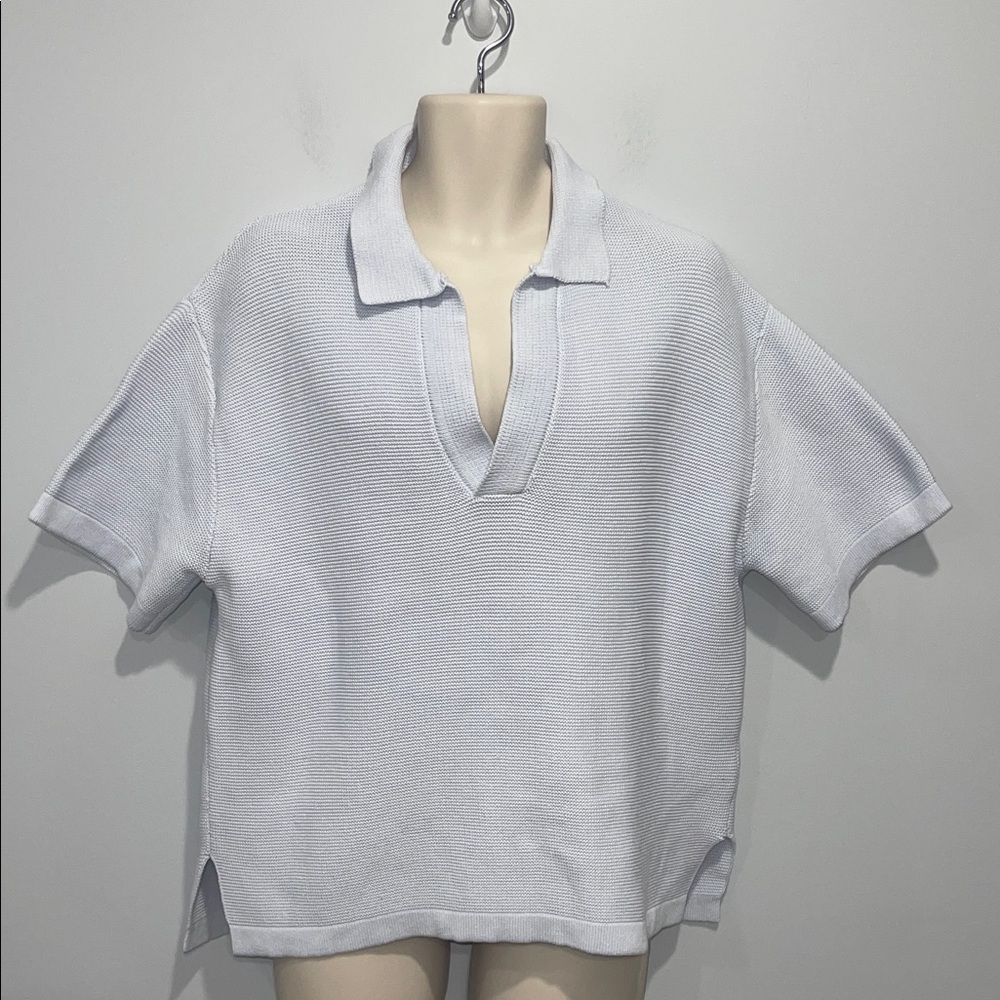 Zara cotton blue knit short sleeve polo top size large men’s relaxed fit NEW